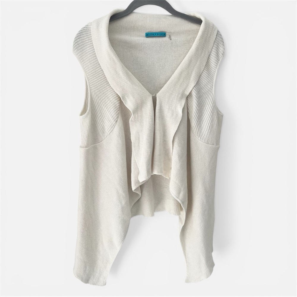 Alice + Olivia Cream Linen Sleeveless Draped Front Vest